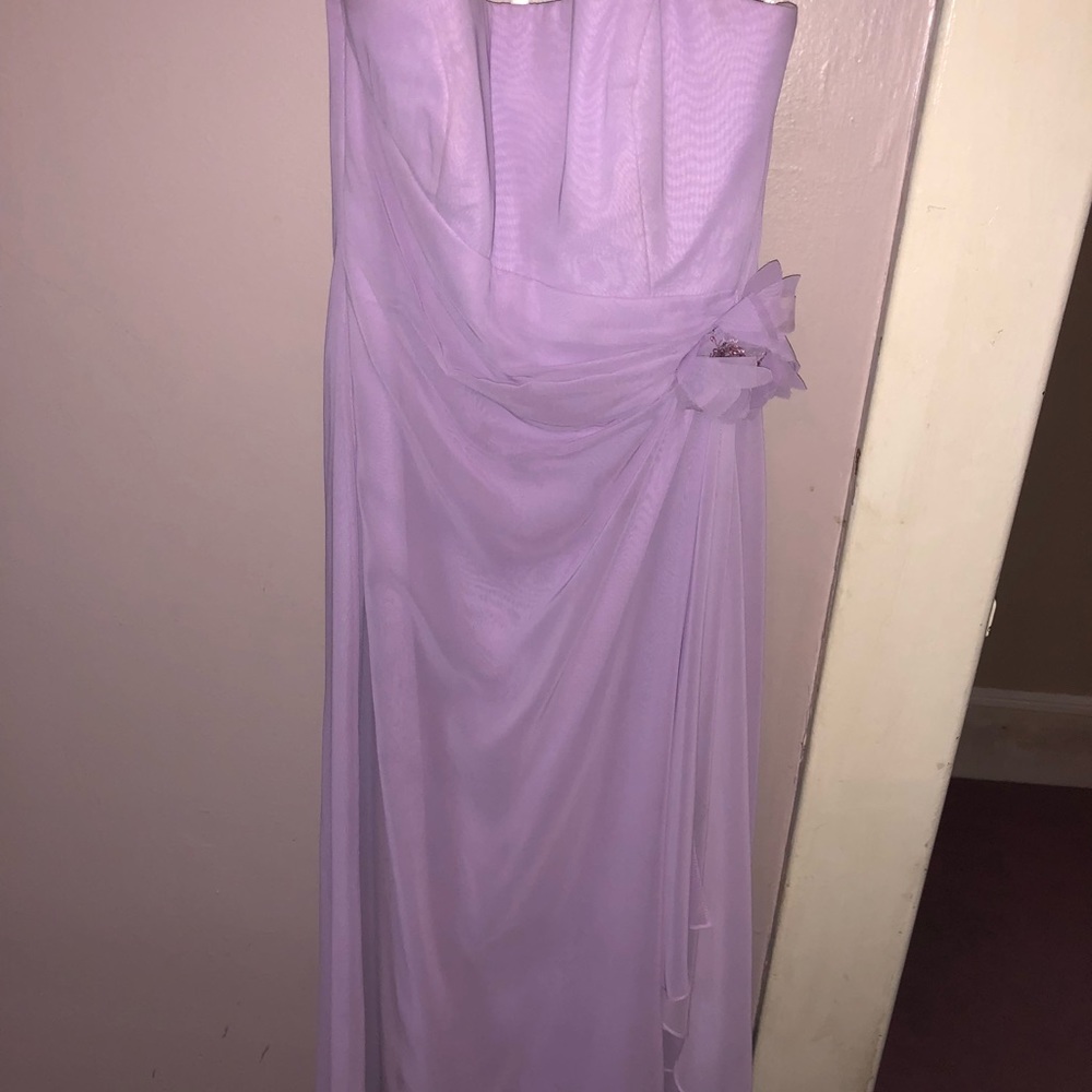 Davids bridal strapless purple chiffon dress